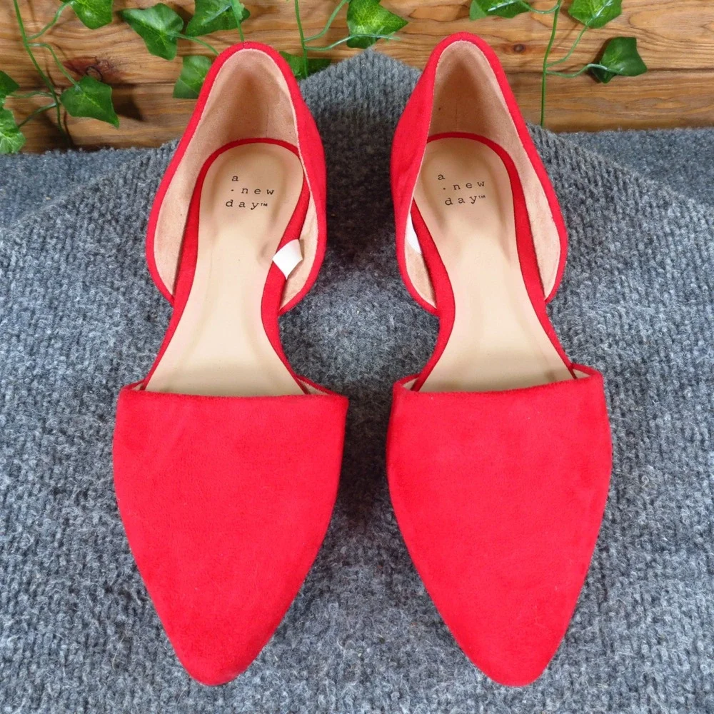 A New Day Women Pointed Toe d'Orsay Flat 7 Dress Office Red Faux Suede